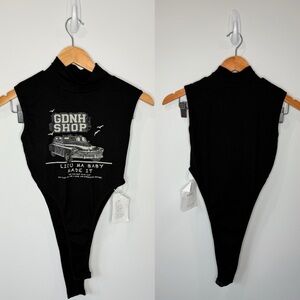 Bingo High Neck Car Print Women’s Black Bodysuit
